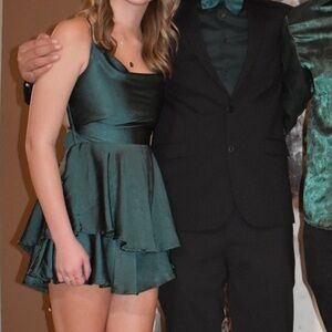 Emerald green lace up formal romper